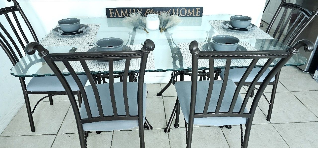 Glass Dining Table with 4 Chairs