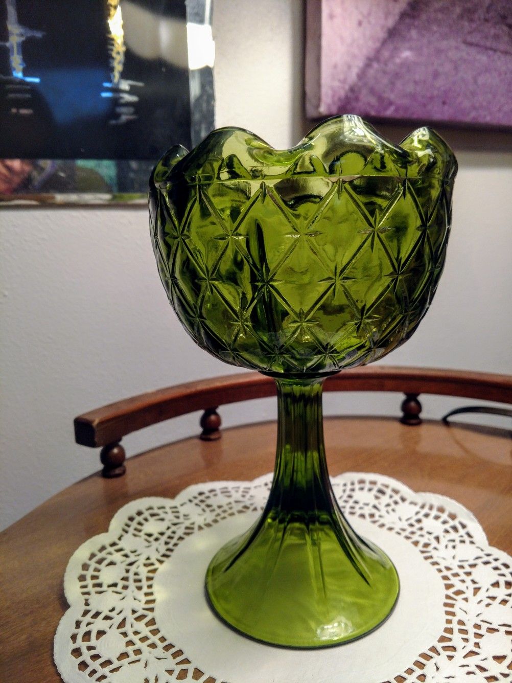 Vintage Green Glass Pedestal Dish