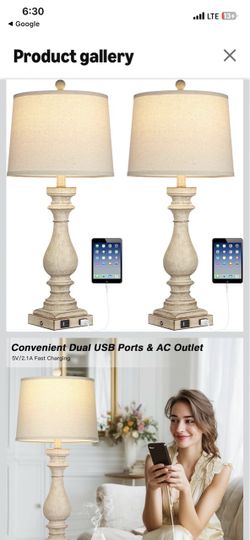 29" Farmhouse Table Lamp for Living Room Set of 2,Vintage Bedside Lamps with USB C+A Ports & AC Outlet,3-Way Dimmable Touch Nightstand Lamp for Bedroo