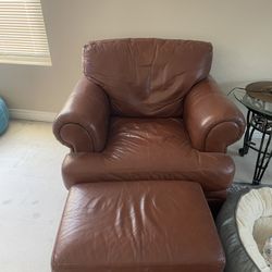 Large Leather Chair With Foot Stool