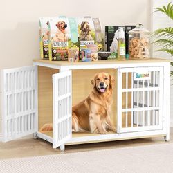 33"/Dog Crate Furniture with Name Tag, Heavy Duty Dog Kennel Indoor for Medium and Small Dogs, Double-Doors Sturdy Metal Dog Cage, Decorate House as T