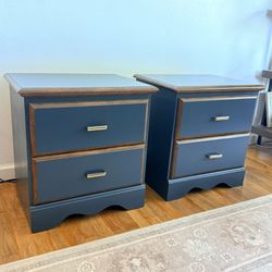 Modern Blue Nightstand Set – Refinished Pair 