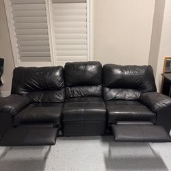 Black Leather Reclining Couch Set - 3 Seater & 2 Seater 