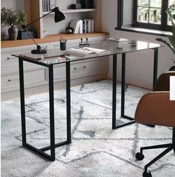 Martha Stewart  Home Glass Top Console Desk with Steel Frame
