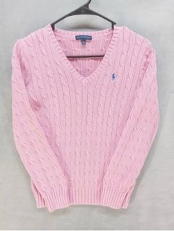Polo Ralph Lauren Pink Cable Knit V Neck Sweater, Women's Medium