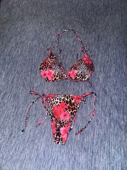 Floral and animal print bikini set