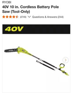 RYOBI 40V 10 in. Cordless Battery Pole Saw (Tool-Only) Tackle all of your pruning and limbing jobs with the RYOBI 40V Pole Saw. This saw easily exten