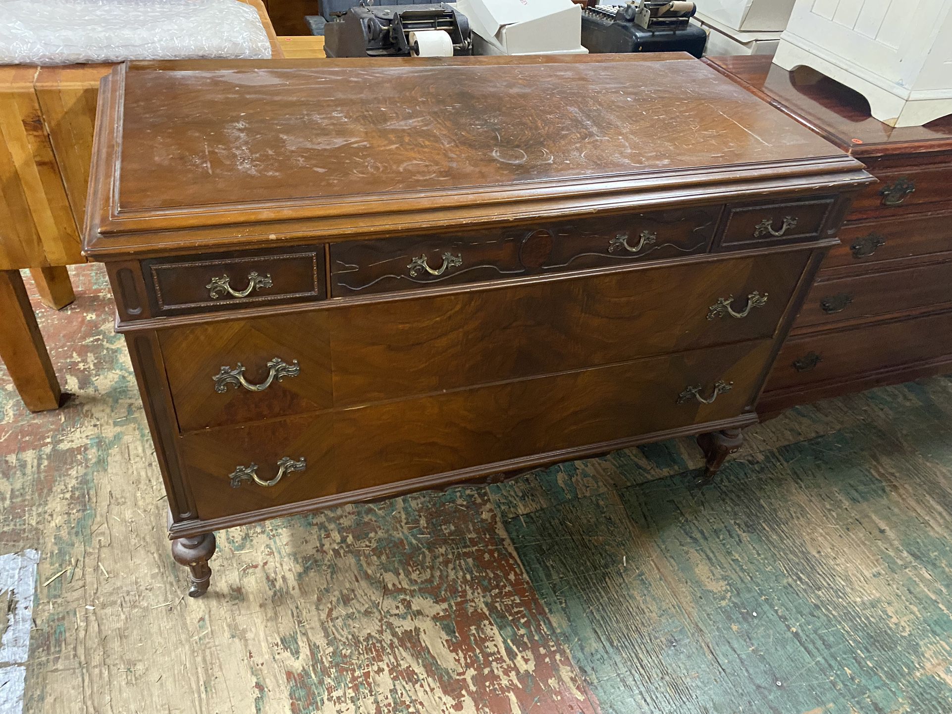 Antique Wooden 5-Draw Bureau Dresser $85