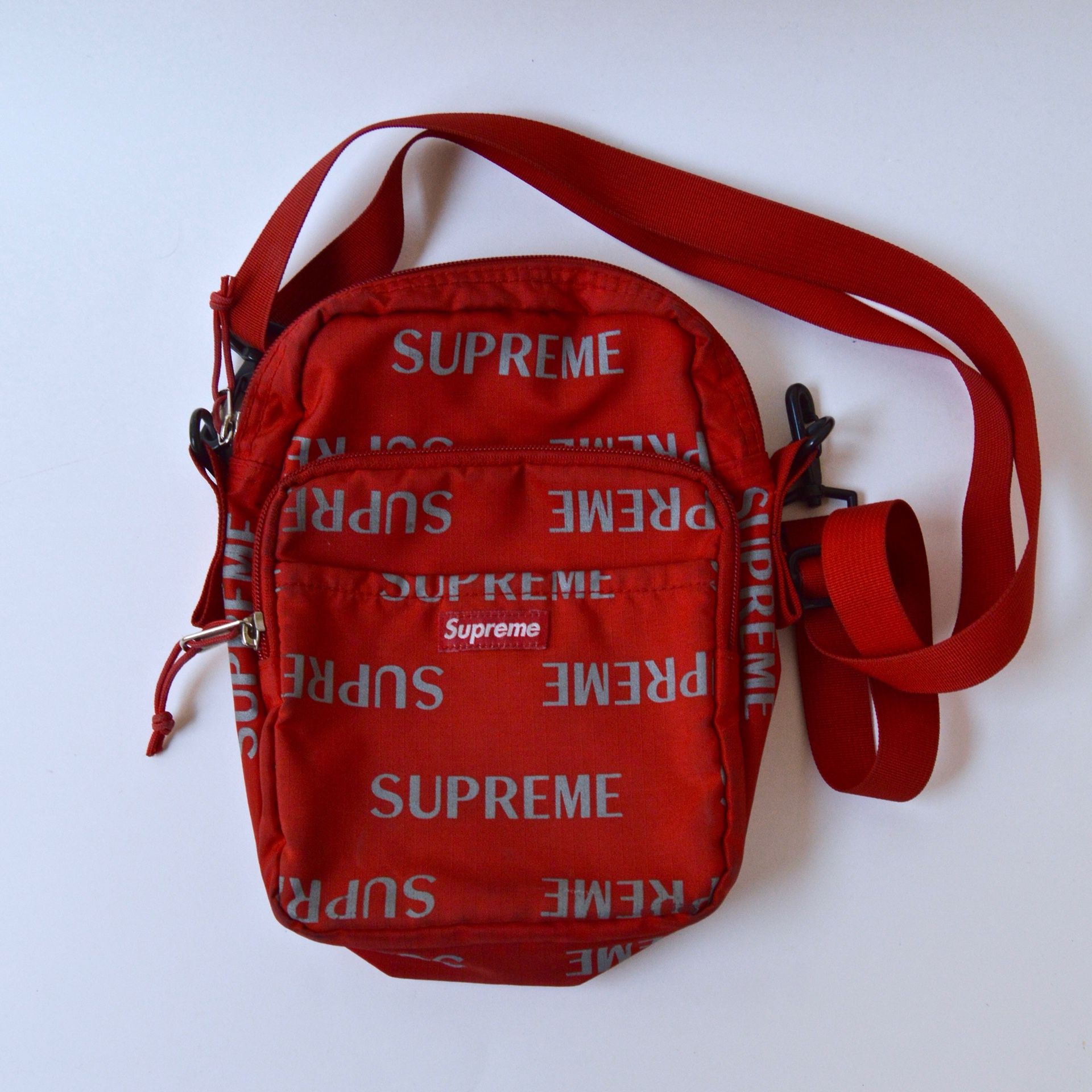 Supreme Reflective Repeat 3m Shoulder Bag Red FW16 Cordura Box