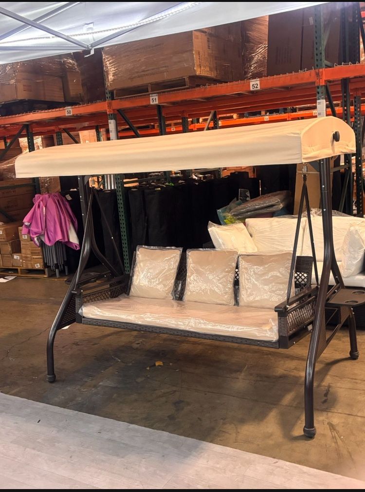 New In Box!! New Outdoor Patio Porch Swing with Adjustable Canopy Cup Holder Back And Seat Cushion