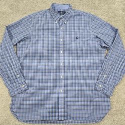 Ralph Lauren Shirt Mens XXL Blue Plaid Stretch Button Down Long Sleeve Preppy 