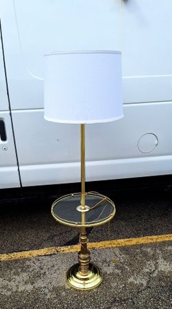 Brass Floor Lamp with Glass Side Table