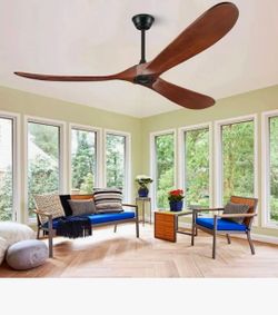 52Inch Solid Walnut Wood Ceiling Fan With Remote DCMotor Indoor Outdoor Patio Use