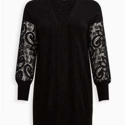Torrid Eyelet Sleeve Lace Black Cardigan 