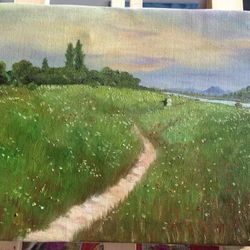  “Hand-painted landscape oil painting.”