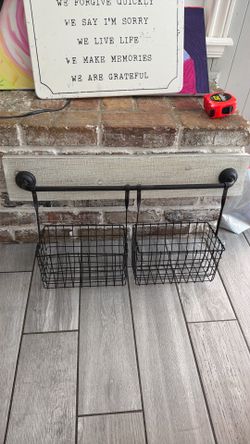 Black Metal Wall-Mount Double Wire Basket Rack