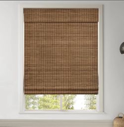 LazBlinds Cordless Bamboo Roman Shades, 35x64, Highfield Teak