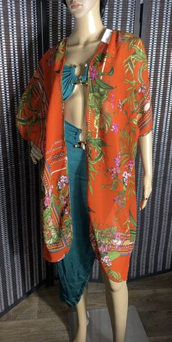 Orange and green floral kimono 