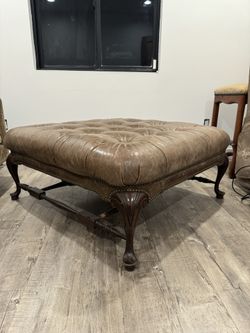 Vintage Brown Leather Ottoman 
