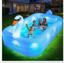 Rectangular inflatable family pool with LED lights 302x218x43