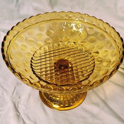 Large Amber Depression Glass Compote