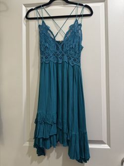 Free People Adella Teal Lacey Mini Length Dress Women’s Size XS