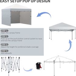 10' x 10' Pop Up Canopy Tent with 3 Sidewalls, Leg Weight Bags and Carry Bag, Height Adjustable, Instant Party Tent Event Shelter Gazebo for Garden, P