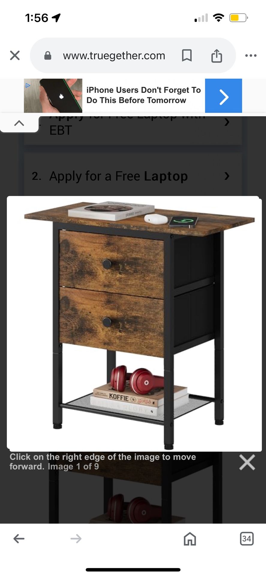 End Table, Slim Side Table with 2 Drawers and 2-Tier Storage Shelf, Rustic Brown Wooden