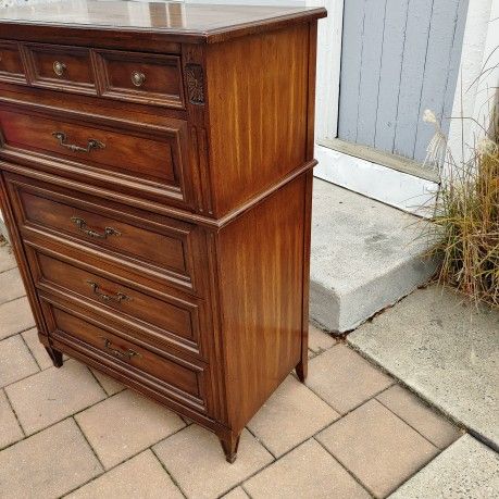 MCM Neoclassical Walnut Tall Dresser 5 Drawer