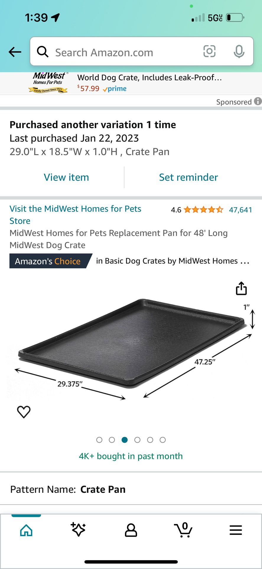 Large Dog Crate Pan 