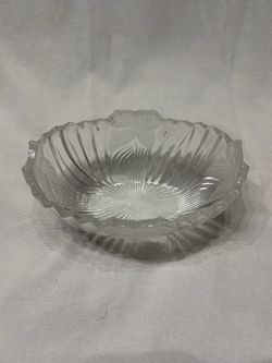 Vintage Mikasa Crystal Oval Serving Bowl Ribbed Design Clear Frosted Leaves