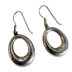 Sterling Silver Hollow Oval Dangle Earrings