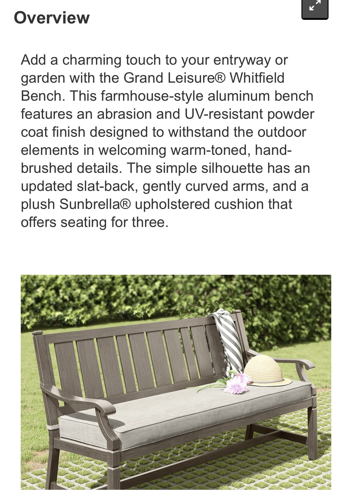 NEW Whitfield Aluminum bench from Costco