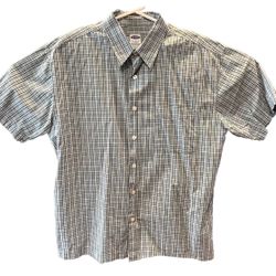 Old Navy Shirt Adult Men’s Large Green Check Short Sleeve Button Up Cotton