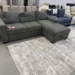 Gray Sectional With Chaise Available  Storage And Pull Out Twin Bed 