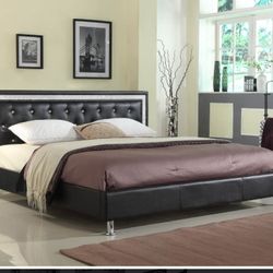 Platform Bed Frame With Diamonds Strip And Rhinestone