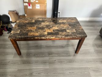 Coffee Table with Stone Top and Wood Legs