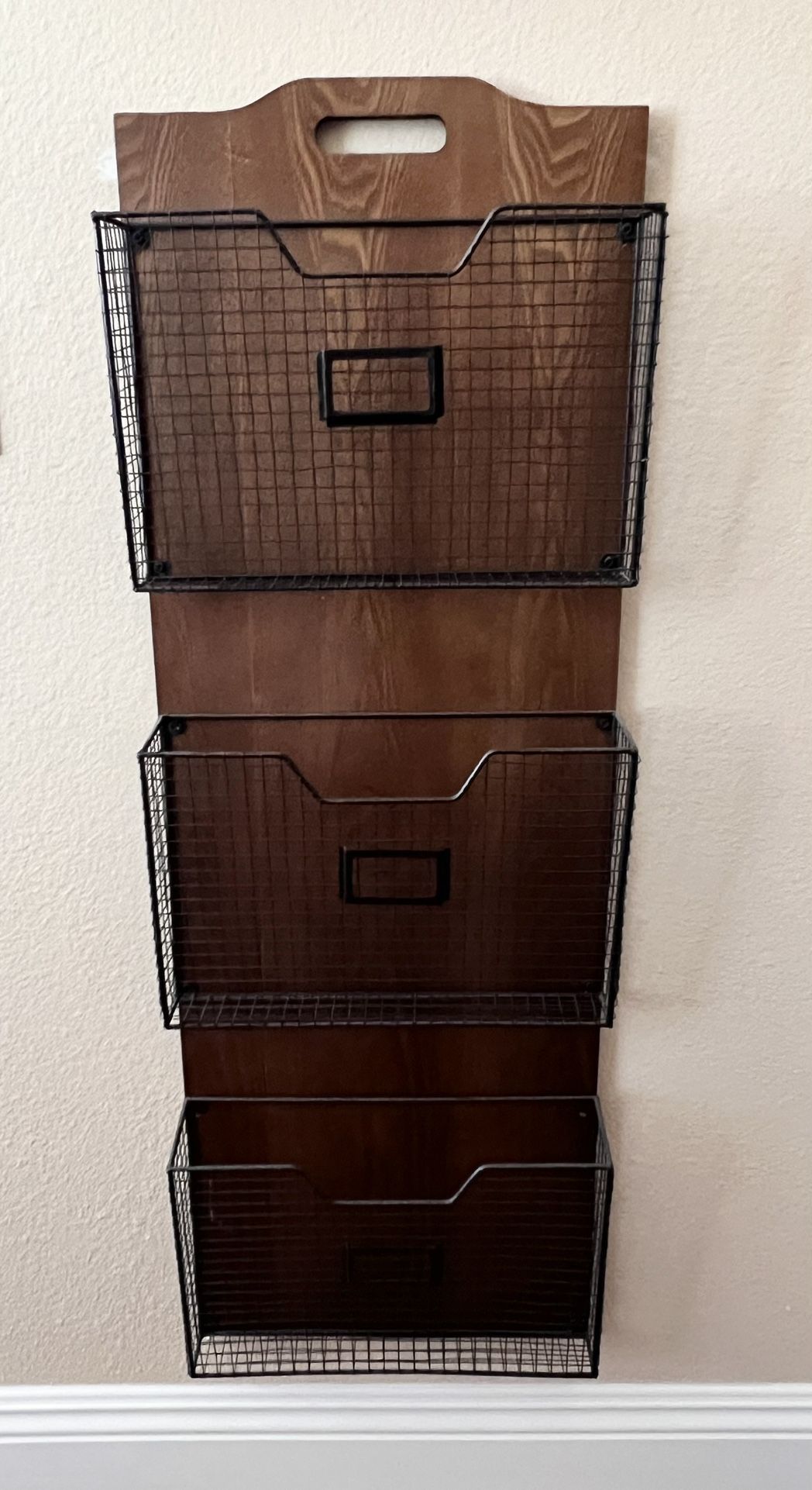 Farmhouse Wall Mounted Storage Rack with 3 Metal Wire Basket Organizer