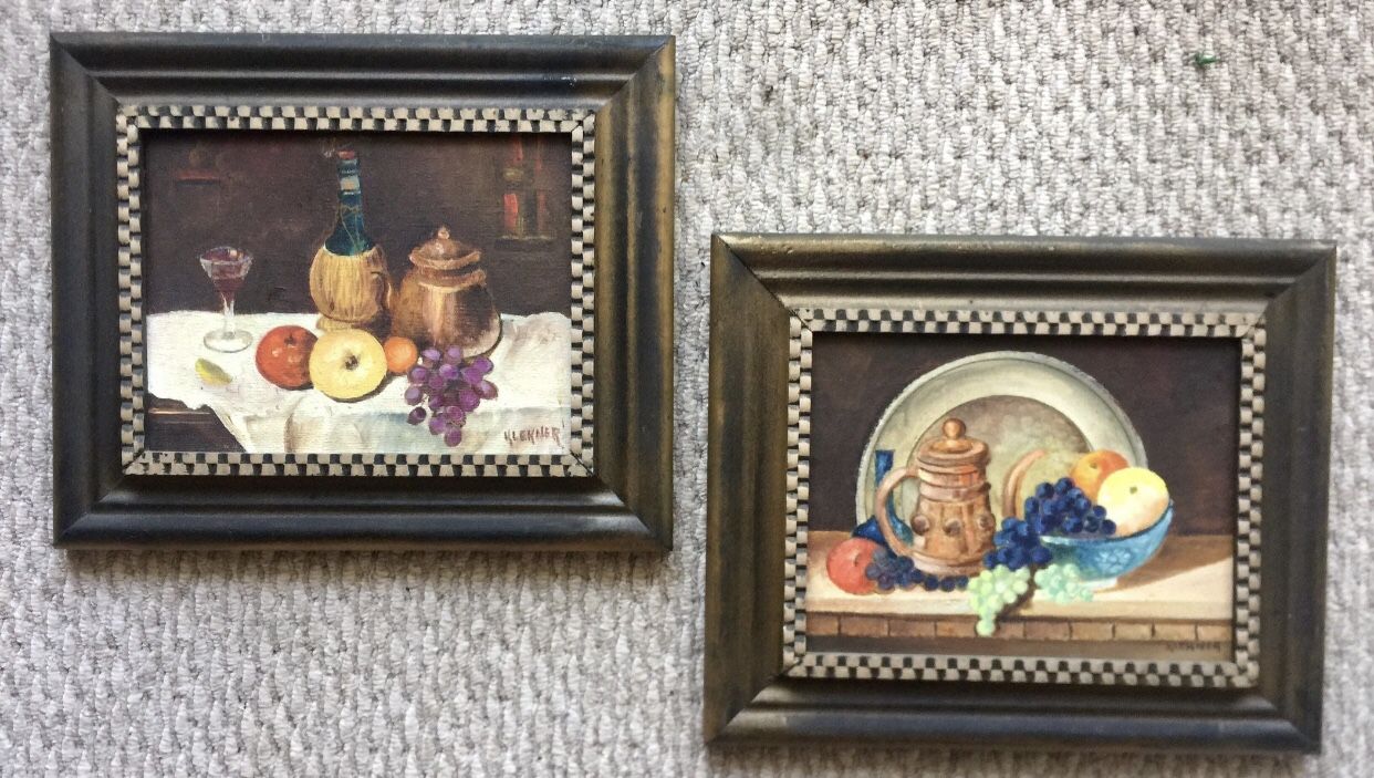 2 Nice Original Vintage Still Life Oil Paintings Signed, Framed, 14 X 12”