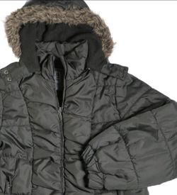 DOLLHOUSE Quilted Winter Jacket Puffer Women's XL Black Faux Fur Hood NICE COND!