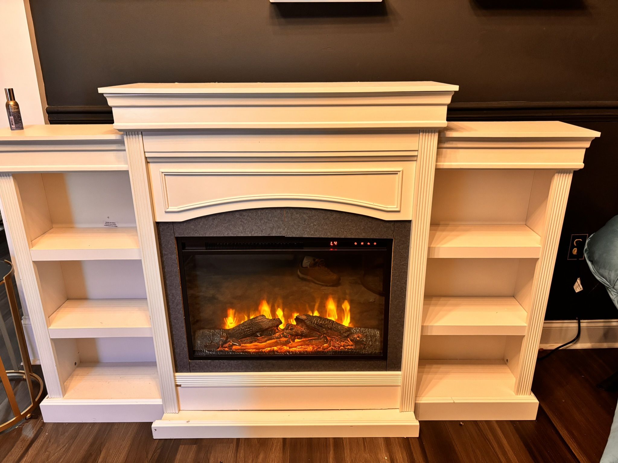 Touch Screen Electric Fireplace with Bookcases