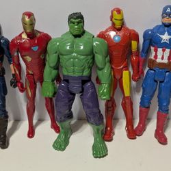 Lot of 5 Marvel Avengers 12" Action Figures – Hulk, Iron Man, Captain America – Toy Set

