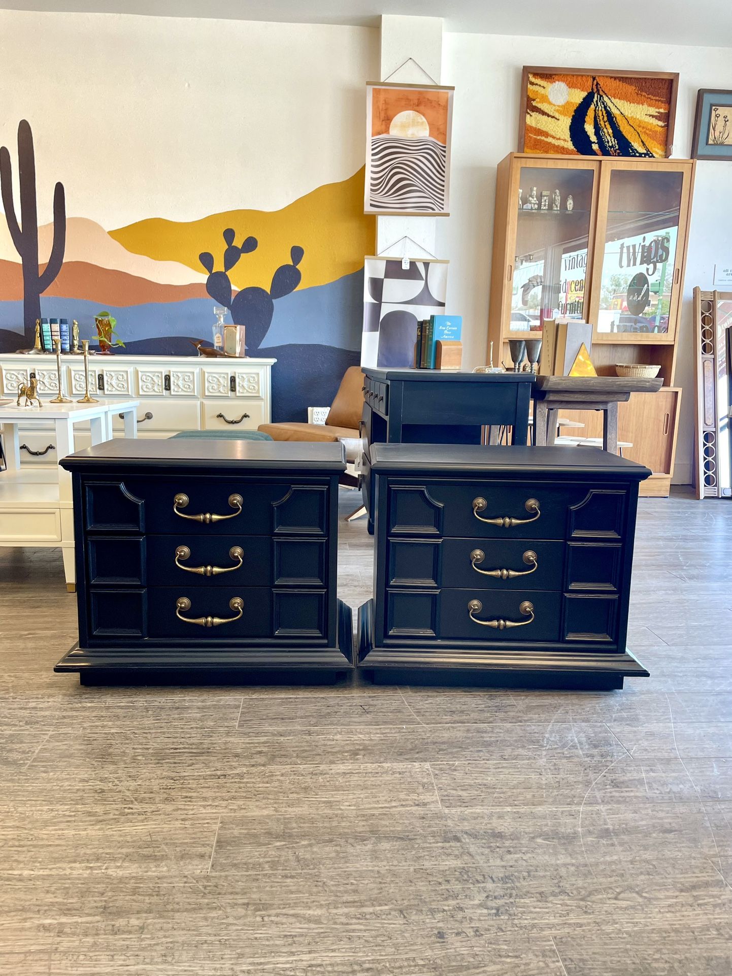 Pair Of Black Nightstands / End / Side Table