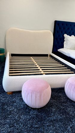 Beige queen Boucle Upholstered Bed Frame super sale ♥️