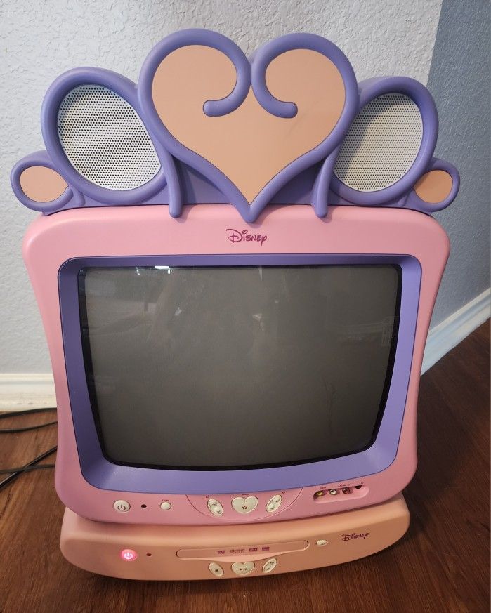 Collectible Pink Disney Princess 13" TV With DVD Player 3 Remotes Tested Works