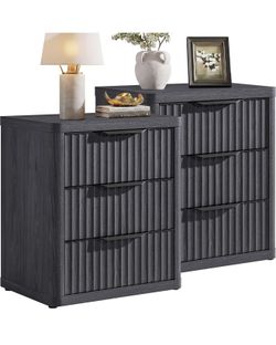 Stand Set of 2-3 Drawer Bedroom Nightstands 25.6" Tall Storage Bedside Table Large Fluted Bed Side End Table Fluted Wide Night Stands for Sofa Couch O