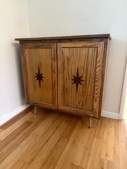Mid-Century Modern Wood Cabinet with Star Inlay