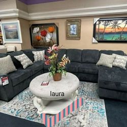 
🎉BLACK FRIDAY 🎉New Furnitures sofa loveseat living room set sleeper couch daybed ♧eltman Slate Gray Raf Or Laf Sectional Ashley 