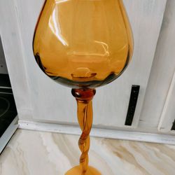 MCM Italian Amber Art Glass 16" Tall Compote--- Twisted Stem--- Empoli Style. 