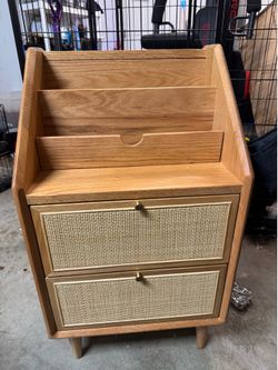 RIALTO- Mid-Century Modern Wood Organizer Cabinet with Rattan Drawers
